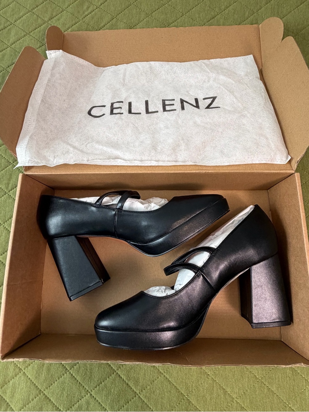 Cellenz Black Platform Heels — Chunky Block Heel